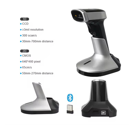 Wireless Bluetooth Barcode Scanner für Mobilgeräte 2D QR Code Reader mit Ladestand